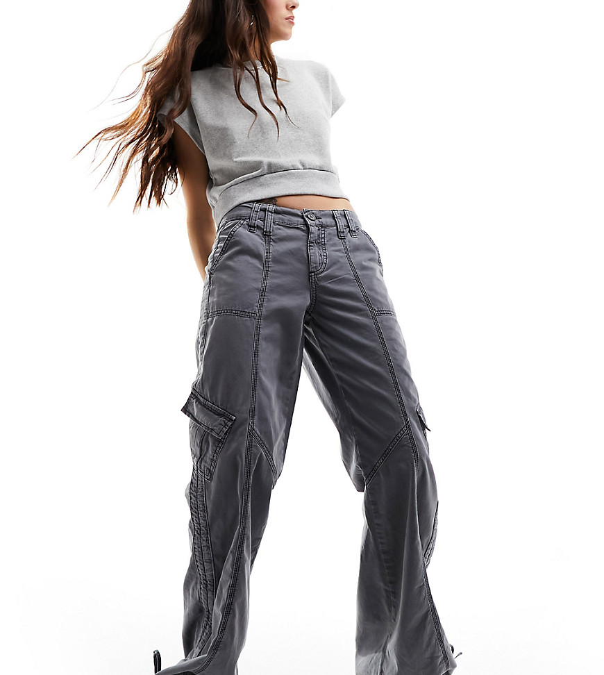 Reclaimed Vintage Slim Flared Y2k Cargo Pants In Charcoal-gray