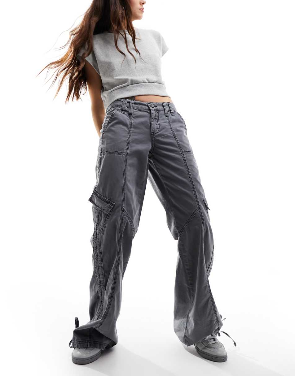Reclaimed Vintage slim flared Y2K cargo trouser in charcoal
