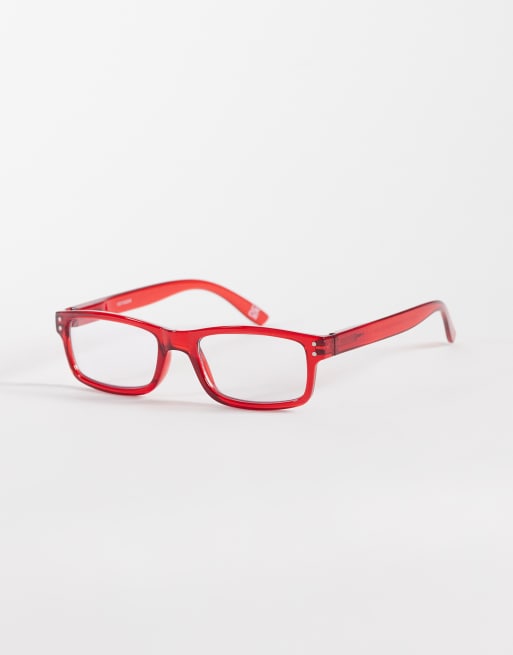 Reclaimed Vintage slim square blue light glasses in cherry red