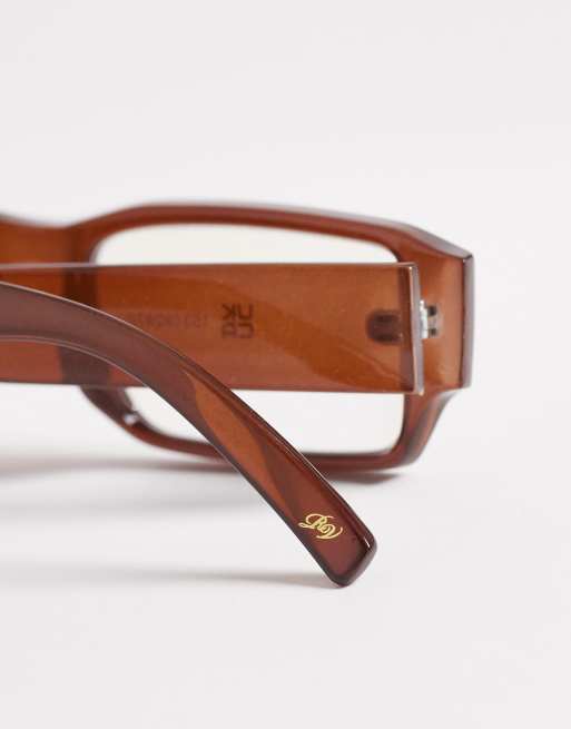 Reclaimed Vintage slim square blue light glasses in chocolate brown, 2 of 3