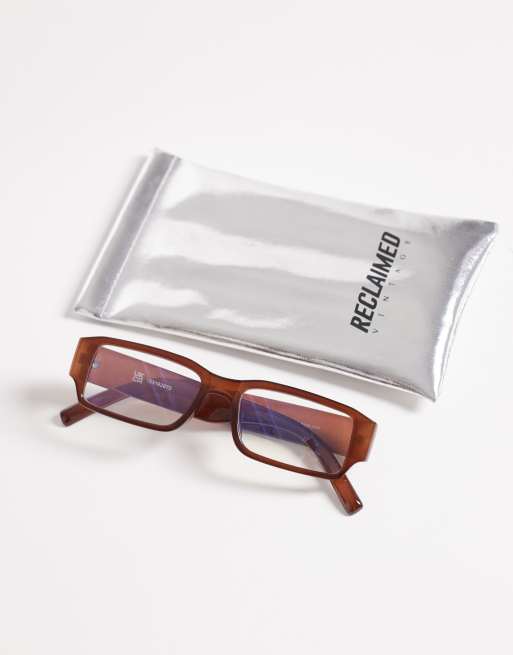 Reclaimed Vintage slim square blue light glasses in chocolate brown, 3 of 3