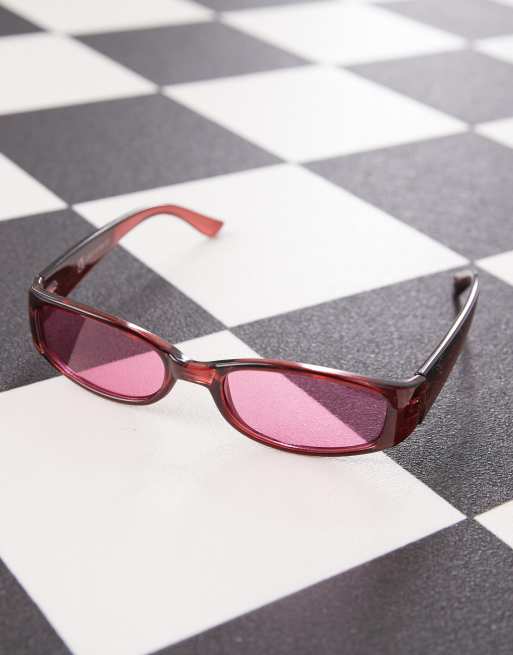 Reclaimed Vintage slim square wrap sunglasses in red, 2 of 3