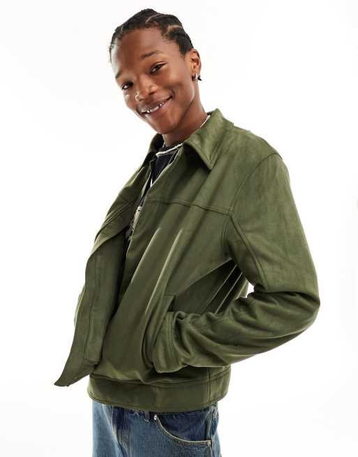 Green suede trucker jacket hot sale
