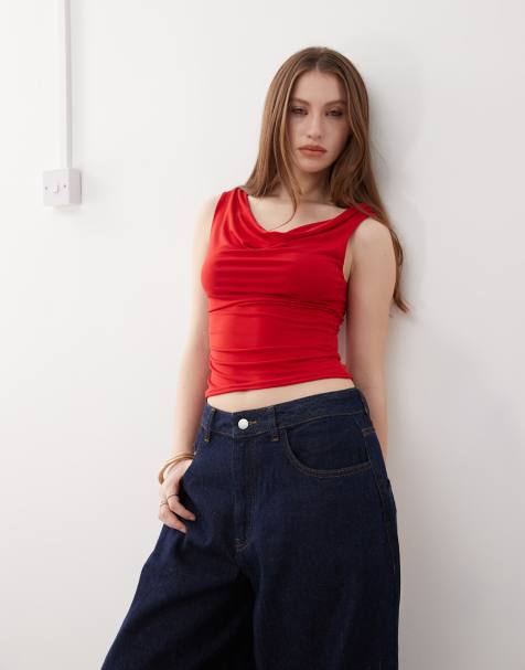 Reclaimed Vintage slinky cowl neck tank in red