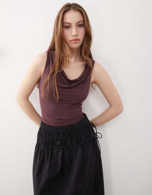 Reclaimed Vintage slinky cowl neck tank top in plum