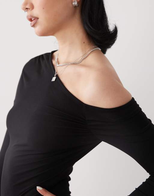Reclaimed Vintage slinky long sleeve mini skort dress in black, 3 of 4