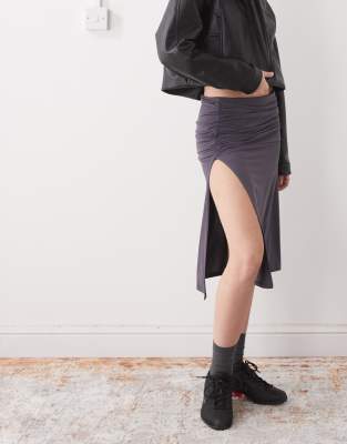 Reclaimed Vintage Slinky Midi Skirt With Side Slit In Gray