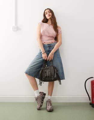 Reclaimed Vintage Slinky Prairie Top With Shirring Details In Pink