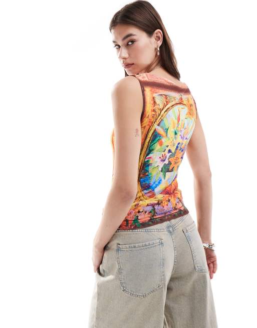 Reclaimed Vintage slinky singlet in abstract art print, 2 of 4