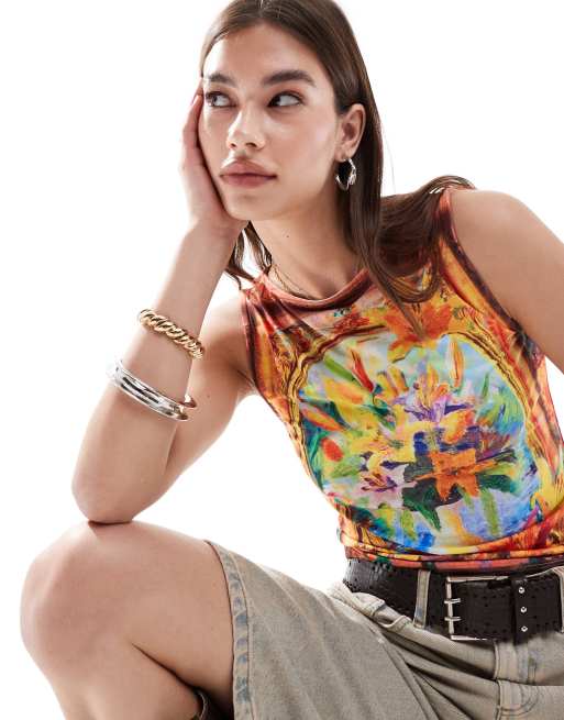 Reclaimed Vintage slinky vest in abstract art print ASOS
