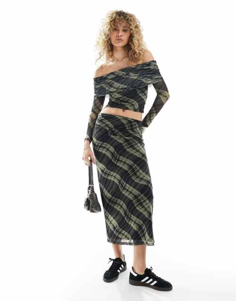 Reclaimed Vintage slip skirt in mesh check - view 1