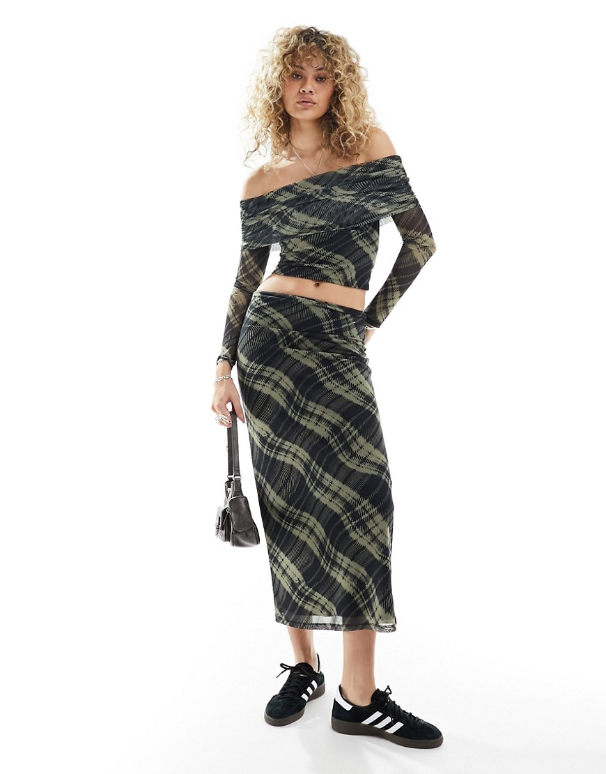Reclaimed Vintage slip skirt in mesh check-Multi