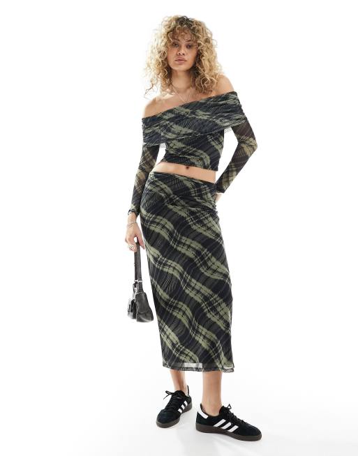 Reclaimed Vintage slip skirt in mesh check