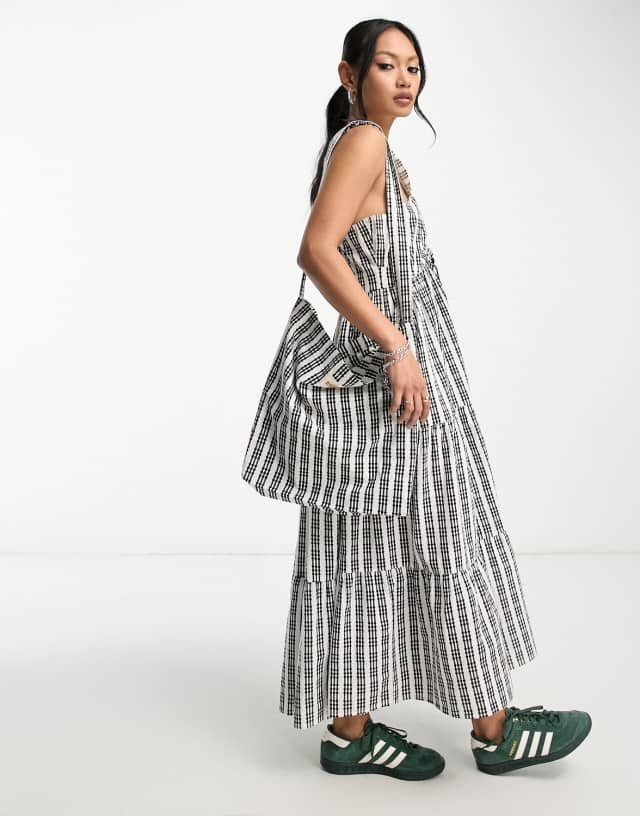 Reclaimed Vintage slouch gingham tote - part of a set 0
