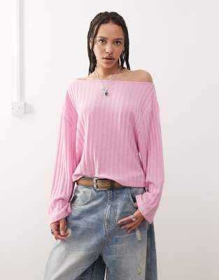 Reclaimed Vintage Slouchy Off The Shoulder Sweater In Pink