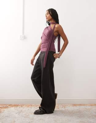 Reclaimed Vintage Slouchy One Shoulder Top With Scarf In Purple