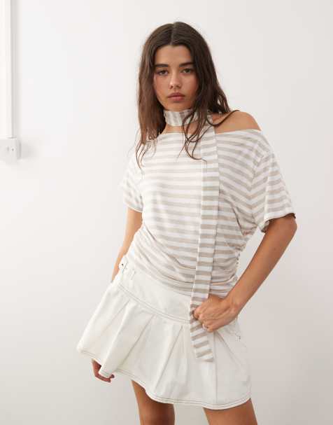 Reclaimed Vintage slouchy shoulder top with scarf in stripe - view 1