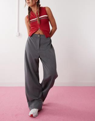 slouchy tailored wide leg pants in gray-Multi