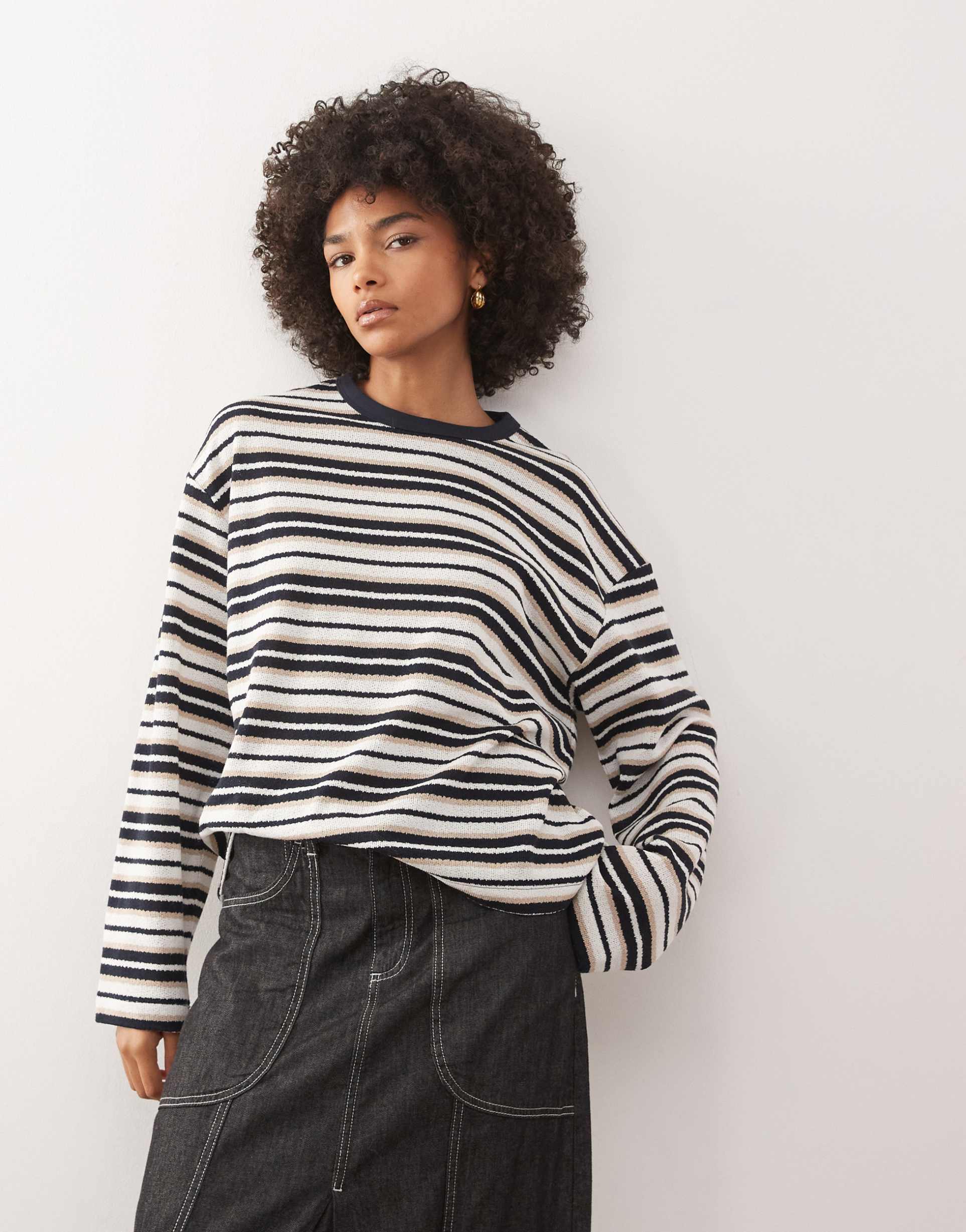 reclaimed vintage slouchy top in neutral stripe