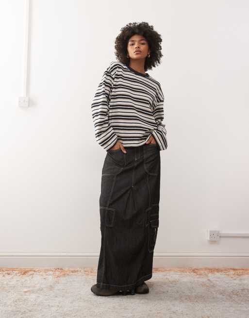 Reclaimed Vintage slouchy top in neutral stripe, 3 of 4