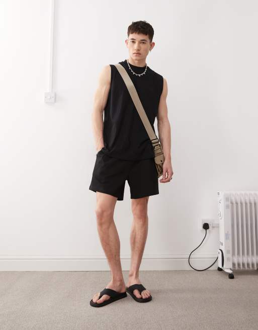 Reclaimed Vintage slub jersey dropped armhole boxy tank in black, 2 of 4