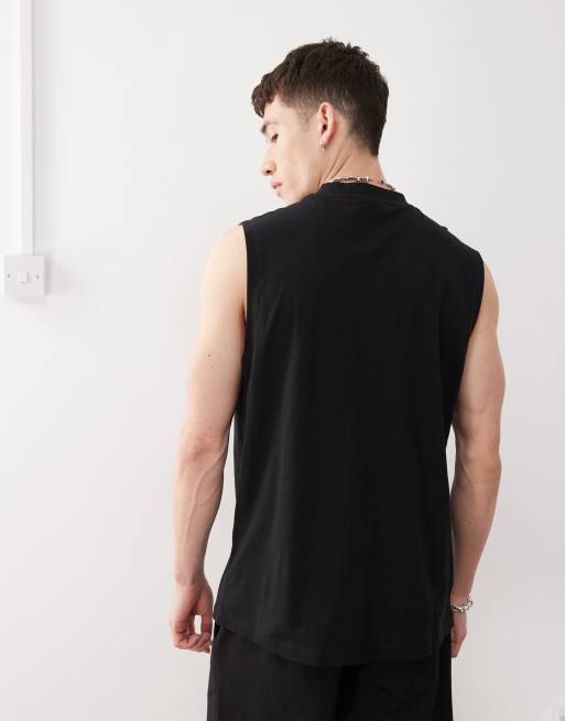 Reclaimed Vintage slub jersey dropped armhole boxy tank in black, 3 of 4