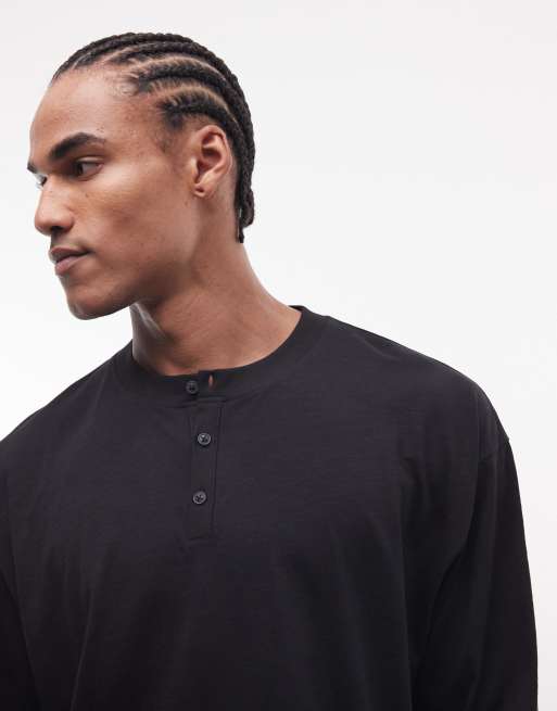 Reclaimed Vintage slub jersey lightweight henley top in black, 2 of 5