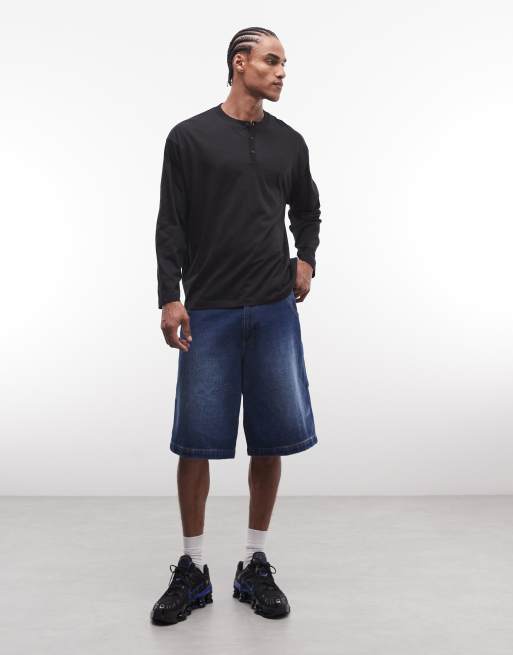 Reclaimed Vintage slub jersey lightweight henley top in black, 3 of 5