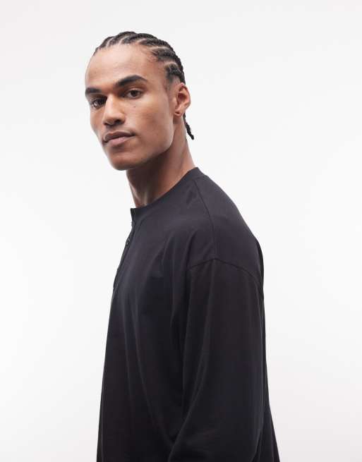 Reclaimed Vintage slub jersey lightweight henley top in black, 4 of 5