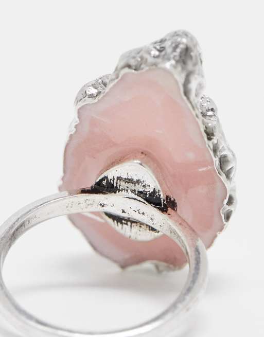 Reclaimed Vintage - Sølvfarvet ring med imiteret rosenkvarts, 4 af 4
