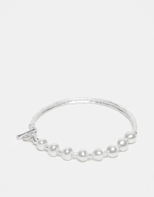 Reclaimed Vintage - Sølvfarvet unisex-armbånd med kæde med perler