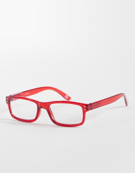 Reclaimed Vintage - Smalle vierkante bril tegen blauw licht in kersenrood - view 1