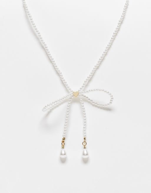 Reclaimed Vintage – Smalt pärlhalsband med rosett