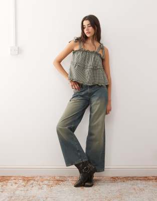 Reclaimed Vintage Smock Cami Top With Tie Stripes And Ruffles In Multi