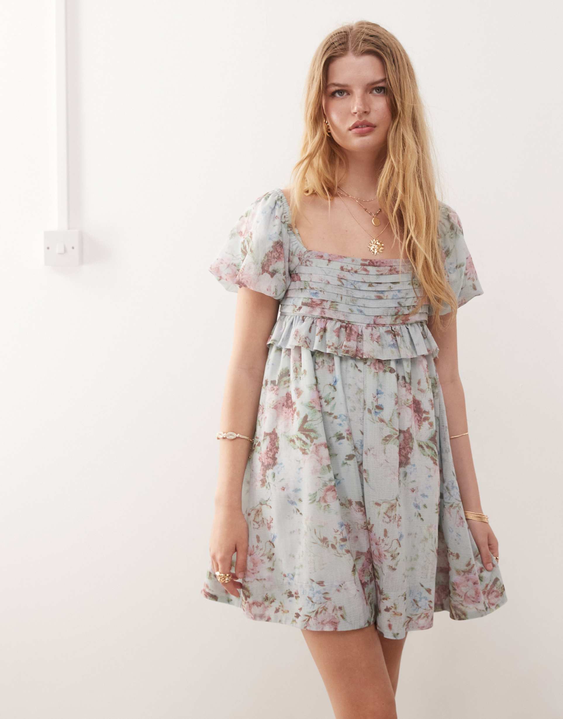 reclaimed vintage smock chiffon dress in floral print