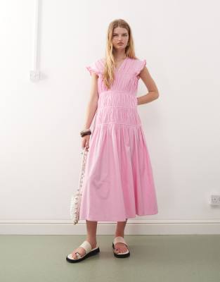 Reclaimed Vintage smock dress with shirring detail in pink