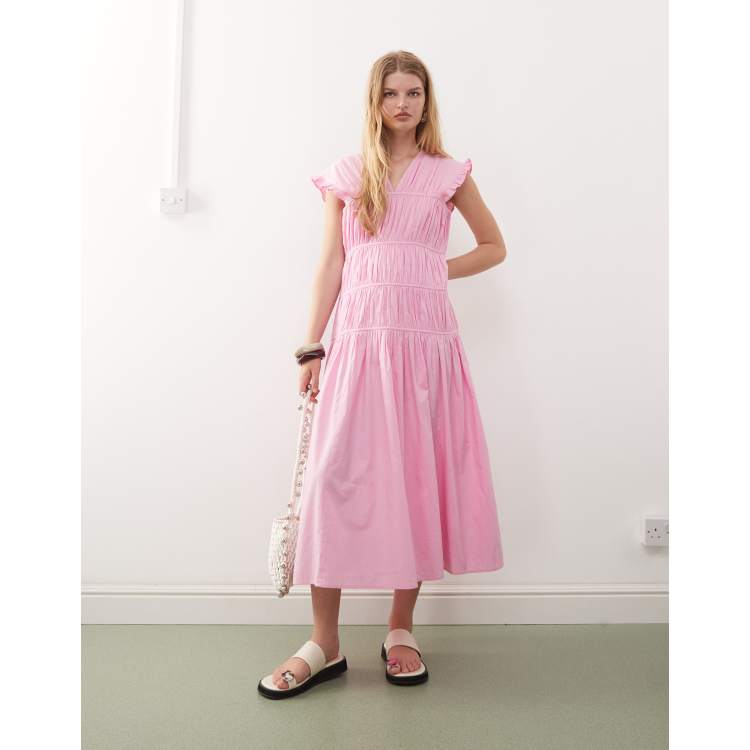 Reclaimed Vintage smock dress with shirring details in pink