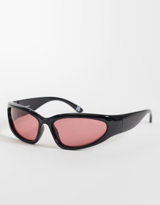 Reclaimed Vintage soft 90s sunglasses with red lenses in black