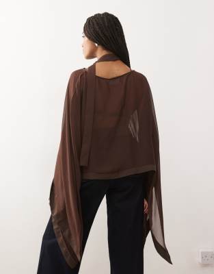 Reclaimed Vintage Soft Cape Top With Asymmetric Hem And Matching Scarf In Brown