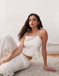 [Reclaimed Vintage] Reclaimed Vintage soft denim twill tie strap peplum top in ecru (part of a set)-White XS Ecru