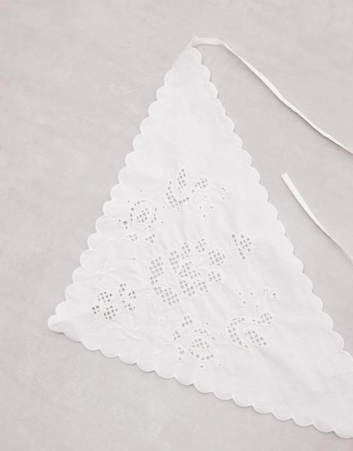Reclaimed Vintage soft head and waist scarf with cutwork detail in white, 2 of 3