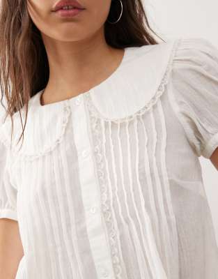 Reclaimed Vintage Soft Shirt With Peter Pan Collar In White