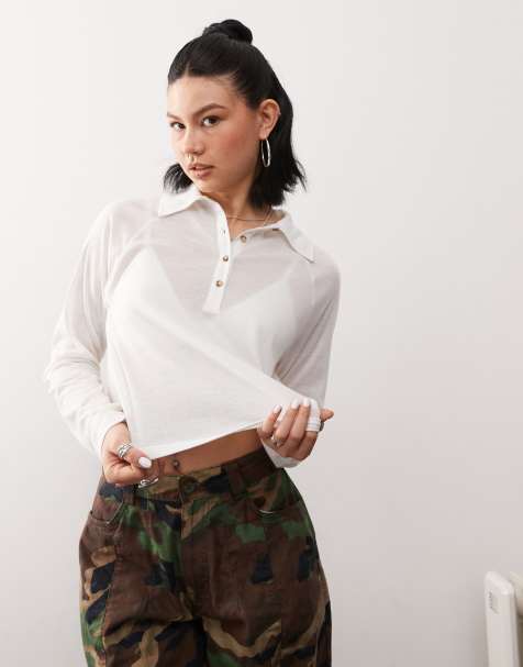 Reclaimed Vintage soft touch relaxed fit polo top in cream - view 1