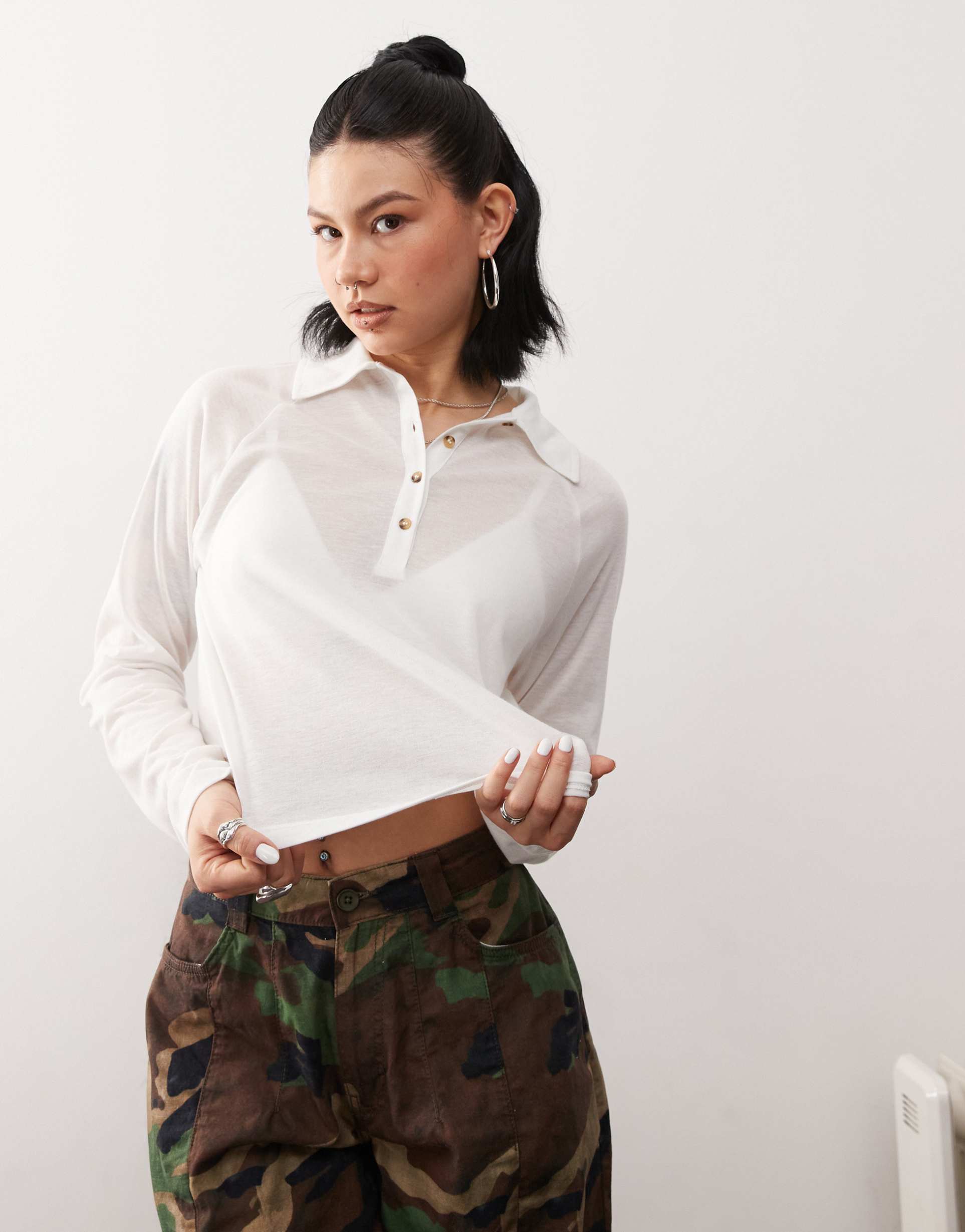 reclaimed vintage soft touch relaxed fit polo top in cream