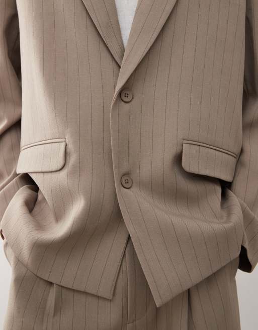 Reclaimed Vintage – Sommer-Blazer in Beige mit Nadelstreifen und Oversize-Passform, 3 von 4