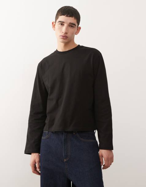 Reclaimed Vintage - Sort cropped T-shirt med lange ærmer i firkantet pasform - view 1