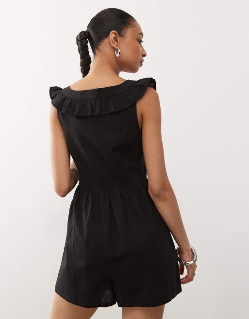 Reclaimed Vintage - Sort playsuit med flæsehals, 4 af 4