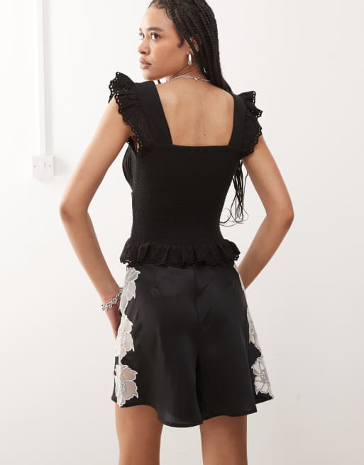 Reclaimed Vintage - Sort prærietop i broderie anglaise, 4 af 4