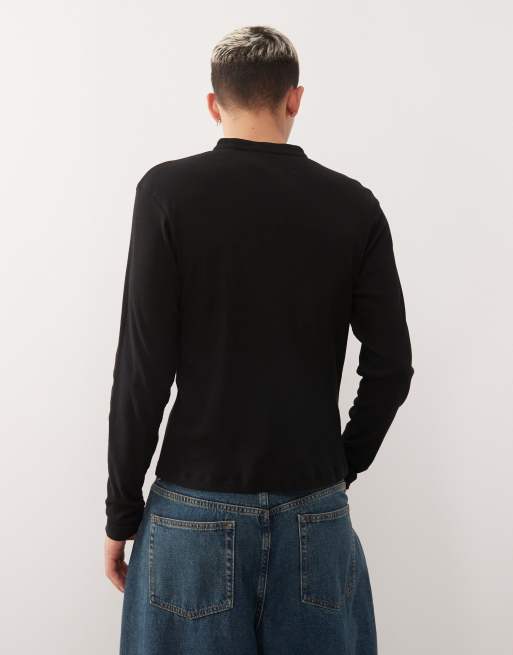 Reclaimed Vintage - Sort tætsiddende samt langærmet henley-T-shirt , 3 af 5