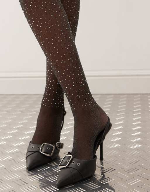 Reclaimed Vintage - Sorte gennemsigtige tights med rhinsten, 2 af 3